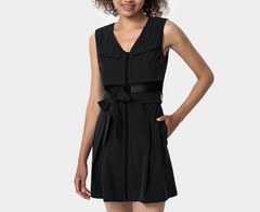 NWT Halara Zipper Contrast Mesh Belted Athletic Dress Black Lightweight Womens L