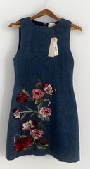 Alice + Olivia Women&rsquo;s Blue Denim Cotton Embroidered Mini Dress S 8