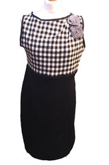 Cortefiel Black Dress With Gingham Bodice Size 14 UK Sleeveless Side Zip Smart