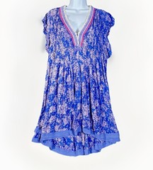 Poupette St. Barth Women&rsquo;s Sasha V-Neck Pleated Mini Dress Size L Blue Violet