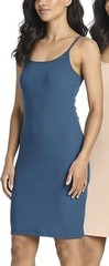 Real Essentials Ladies Spaghetti Strap Ribbed Tank Mini Dress Built-In Bra Teal