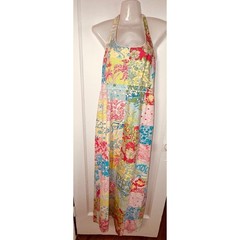 Lilly Pulitzer Patchwork Halter Maxi Dress Pink Blue Yellow Floral Cotton Size 6