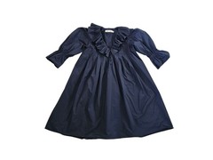 Hunter Bell Sullivan Ruffled Neck Puff Sleeve Mini Dress Navy SZ Small