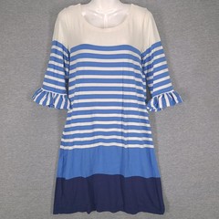 Lilly Pulitzer Dress Womens Medium Blue Striped 3/4 Bell Sleeve Shift Nautical