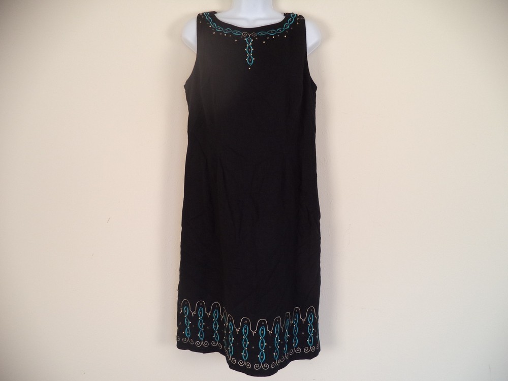 Women&rsquo;s Dress. Sag Harbor. 10. Black. 55% Linen/ 45% Rayon. Short Sleeve.