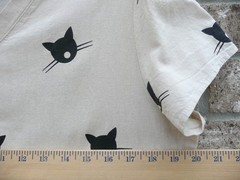 Cotton Black Cat Print Shortsleeve Size XXL Women&rsquo;s Pullover Dress Cream Beige