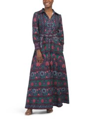 Dalia MacPhee womens Belted Long Maxi Dress size Medium (4-6) Navy & Red Floral