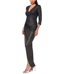 Xscape Petite Ruched Metallic Long-Sleeve Gown MSRP $199 Size 12P # 14B 2489 Blm
