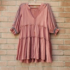 En Crème Dress Women&rsquo;s Small Cotton Gauze Embroidered Tiered Boho