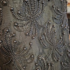 Lawrence Kazar Vtg 100% Beaded Rayon Black Lace Beaded Gown Cocktail XL