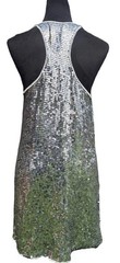 Parker Silk Beaded Sequin Dress L Silver Black Cocktail Party Mini Shift Glam