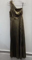 AOMEI Women&rsquo;s Gold Metallic Pleated One Shoulder Formal Cocktail Dress NWT Sz S
