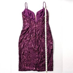 DB Studio Short Allover Sequin Illusion Plunge Mini Dress Sz 4 Purple NWT