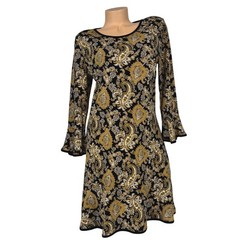 Michael Kors Women&rsquo;s Size Medium Black Yellow Paisley Bell Sleeve Shift Dress