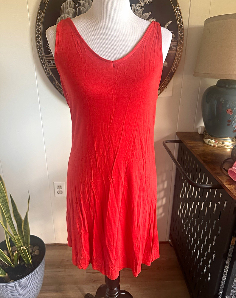 Agnes & Dora M Red Solid Knee Dress Sleeveless V-Neck Bow Pullover