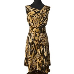 Calvin Klein Animal Print Asymmetrical Neck Sleeveless Dress Size Med Pockets