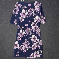 Lauren Ralph Lauren Navy Purple Floral Faux Wrap Ruched Sheath Dress 12