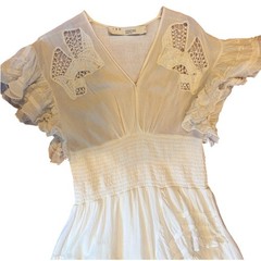 IRO Women’s Smocked Waist Mini Dress EU 38 (US 4/6) White Cotton embroidered