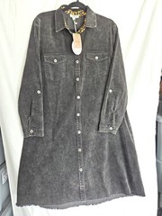 Umgee NWT Black Mineral Wash Corduroy Shirt Dress Small Button Front Raw Hem Tun