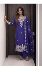 INDIAN PAKISTANI SALWAR KAMEEZ WOMEN PARTY WEAR SILK KURTI PANT DUPATTA SUIT SET