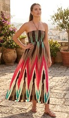 Blue Islands Dress Womens Ikat Halter Maxi Tie Neck Pink Beige Brown M- L XL