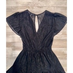 TRIXXI Black Shimmer Dress Flutter Sleeve V-Neck Elastic Waist Women&rsquo;s Large