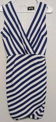 Size M Navy & White Striped Bodycon Mini Dress – Stretchy Ruched-Summer-Dress