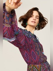 FARM Rio Mixed Tapestry Scarf Multicolor Balloon Sleeve Ruffle Maxi Dress XS