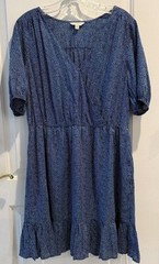 Lucky Brand Short Sleeve Polka Dot Dress Size L Boho Stretch Waist Seller Owned