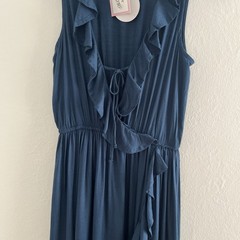 Patrons Of Peace Maxi Dress XS Navy Boho Wrap Around Ruffle Asymmetrical Hemline