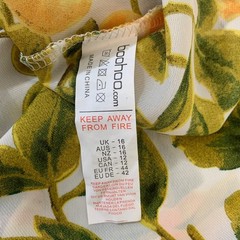 Boohoo Women&rsquo;s Size 12 White Lemon Print Short Sleeve Shift Dress Garden Picnic