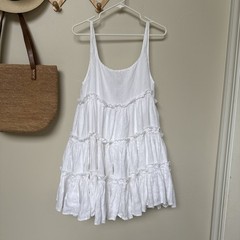 Left On Friday White Half Day Linen Dress EUC Size Small