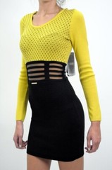 WAGGON PARIS Knitted bodycon dress + sheer waist XL / 14