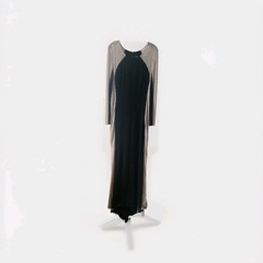 Xscape Women&rsquo;s Full Length Beaded Long Sleeve Beaded Mesh Panel Gown Fully Lined