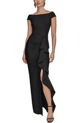 Donna Karan New York Womens Side Ruffle Off the Shoulder Gown 10 Black NWT $279
