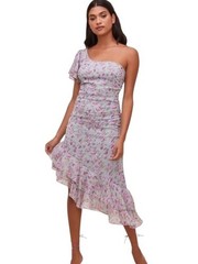 ASTR The Label Blue Floral One Shoulder Dress Size Large Wedding Guest Dress