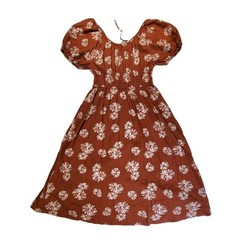 Madewell Sophia Linen Blend Floral Puff Sleeve Midi Dress Rusty Torch Orange NWT