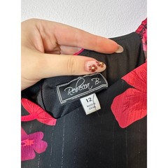 Rebecca B. Women’s Sz 12 3/4 Sheer Sleeve Floral Maxi Dress Black Red Formal