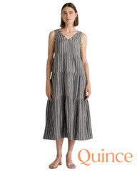 Quince Womens Gray Striped Organic Cotton Gauze Tiered Maxi Dress Medium