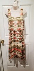AS U WISH Cream Multicolor Geometric Sleeveless Half Lined Elastic Waistband Sm