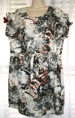 RELATIVITY PXL NO WRINKLE SHORT SILKY CAMO DRESS SUNDRESS~DRAWSTRING WAIST~