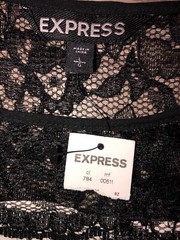 Express Dress L White Gray Mini Lace Yoke Color Block Shift NEW *no belt