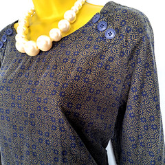 Seasalt Navy & Gold Men An Tol Needlecord Tunic, Pockets Geometric Floral UK16