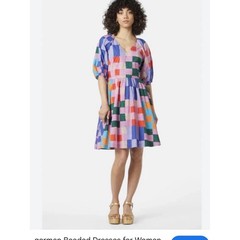 Gorman Patchwork Geometric Organic Cotton Mini Dress Size 18 Puff Sleeve Dress