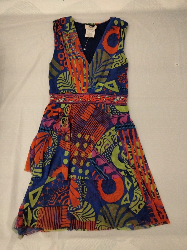 Fuzzi Tulle Mesh Multi Print Drape Sleeveless Dress Size Medium Pre-owned