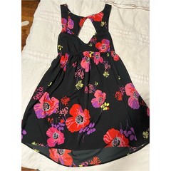 Roxy Black Mini Dress with Pink & Red Floral Print, Summer Dress