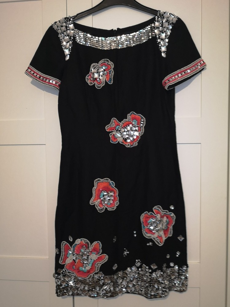 French Connection Sparkly sequinned dress black red silver embellished UK 8