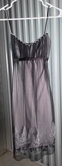 Vtg Y2K Teeze Me Sheer Grey Tulle Slip Dress Silver Embroidery junior Small