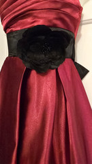 Red Black Strapless Dress 3 Fit& Flare Satin Flower Bubble Hem Prom Cocktail Y2K