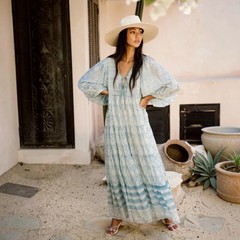Daughters Of India Jasmine Maxi Dress Size L AU 12-14 US 8-10 Sea Mist Print